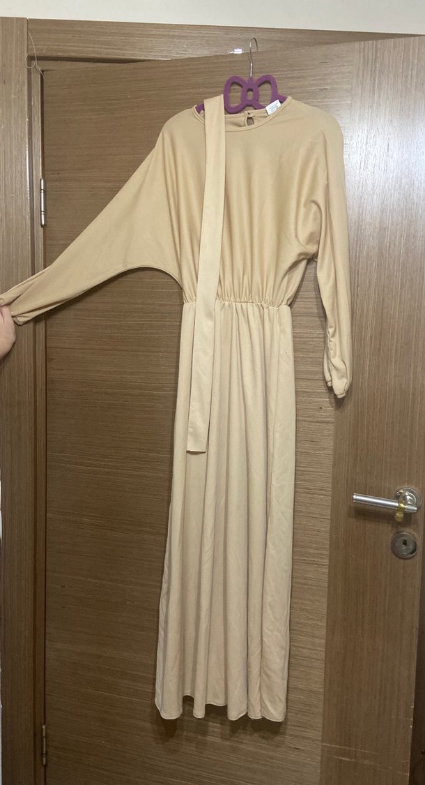 Bej Uzun Kollu Salaş Elbise - Görsel 2