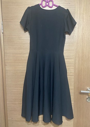 Düğmeli Siyah Midi Elbise - Görsel 6