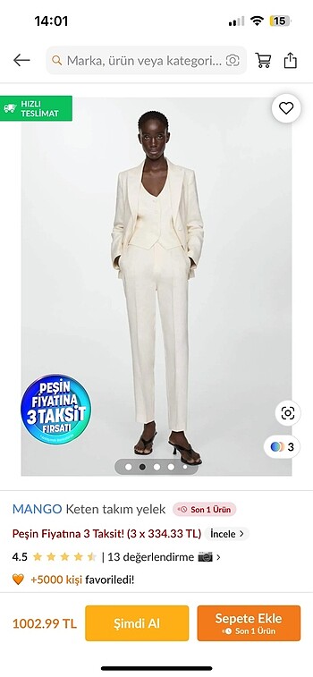 Mango yelek pantolon takım
