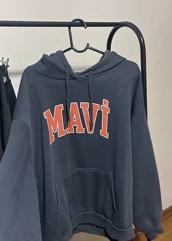 Mavi Kapusonlu Rahat Sweatshirt