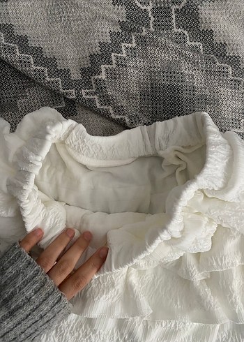 Beyaz Fırfırlı Keten Mini Etek - Görsel 3