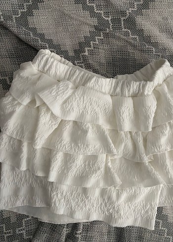 Beyaz Fırfırlı Keten Mini Etek - Görsel 2