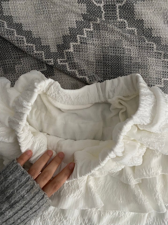 Beyaz Fırfırlı Keten Mini Etek - Görsel 3