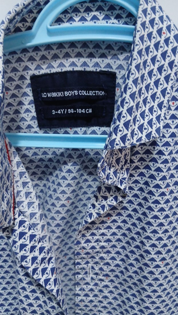 Mavi Gri Desenli Erkek çocuk Uzun Kollu Gömlek - Görsel 2