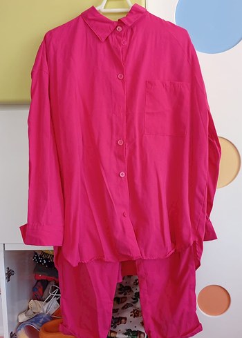 Pembe Düğmeli Midi Kadın İkili Takım