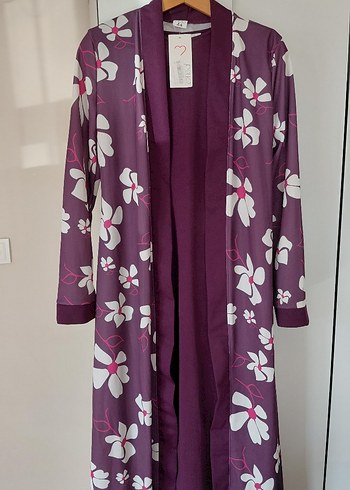 Uzun Mor Çiçekli Salaş Kimono Takım