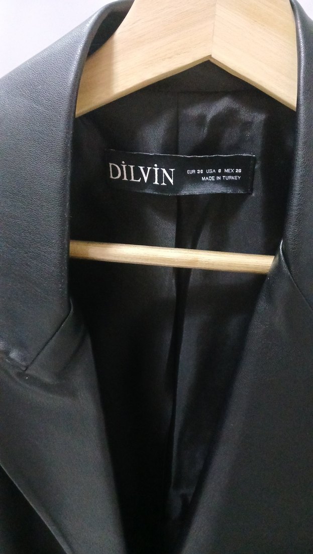 Kadın Siyah Deri Ceket, Düğmeli, Normal Boy - Görsel 2