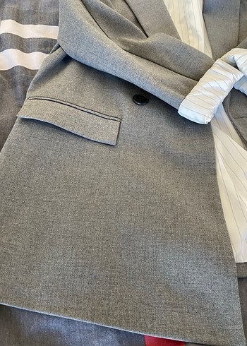 42 Beden gri Renk Düğmeli Gri Kadın Blazer Ceket