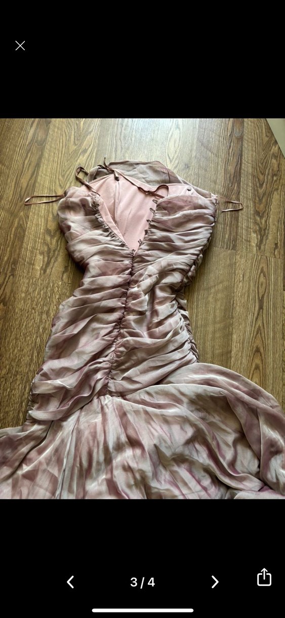 toz pembe Drapeli Uzun Abiye Elbise - Görsel 2