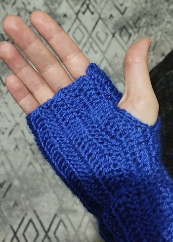 Mavi Örgü Kadın Eldiven - Görsel 2