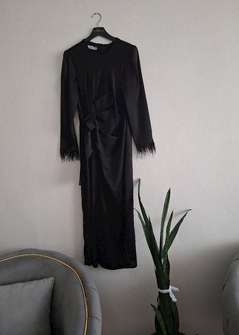 Siyah Uzun Kollu Gotik Kadın Abiye Elbise - Görsel 2