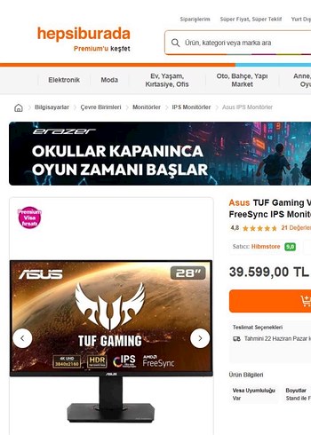 Asus VG289Q TUF Gaming 4K Monitör 28 inç - Görsel 2