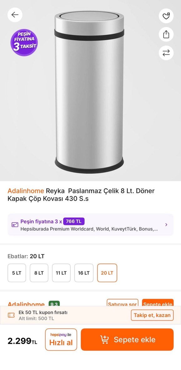 Döner Kapaklı Çöp Kovası Paslanmaz Çelik Sıfır - Görsel 2