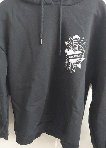 m Beden siyah Renk Siyah Kapüşonlu Polar Baskılı Kadın Sweatshirt