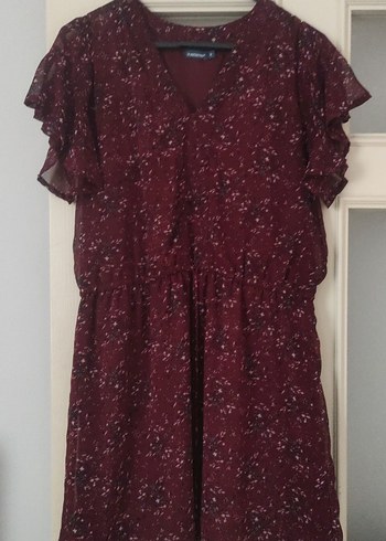 Bordo Midi Bohem Fırfırlı Elbise