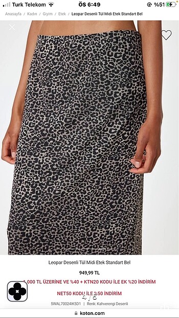 xs Beden koton leopar etek