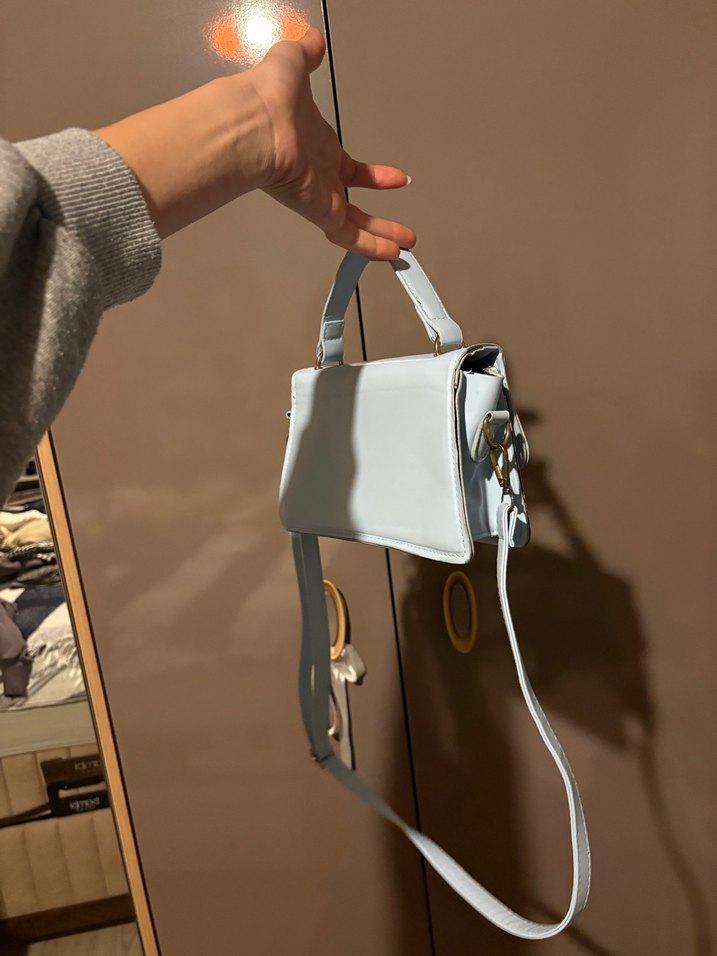 Bebe Mavisi Deri Kadın Omuz Çantası - Görsel 2