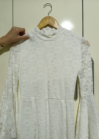 SÖZ ELBİSESİ Beyaz Dantelli Midi Uzun Kollu Elbise - Görsel 2