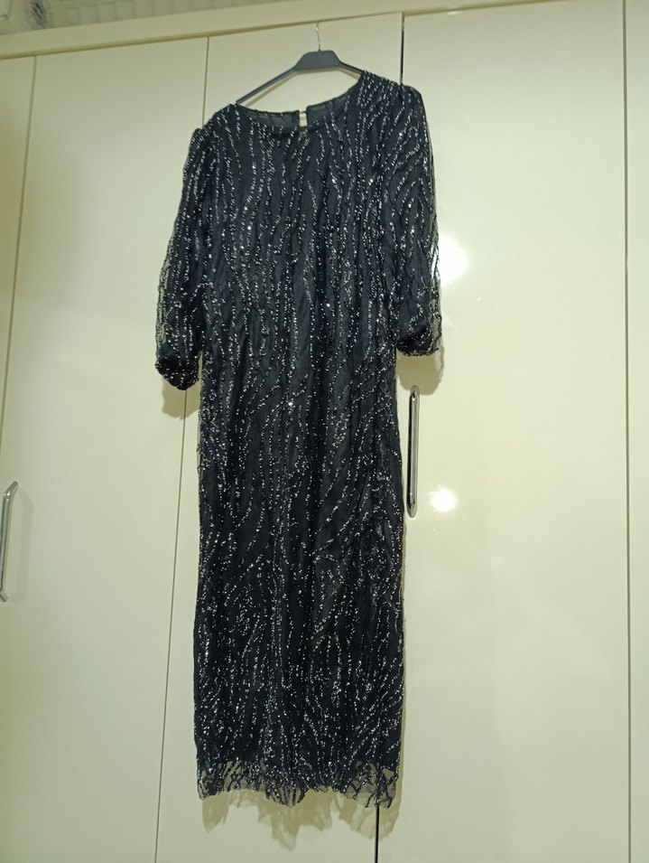 Siyah Uzun Abiye Elbise Drapeli - Görsel 2