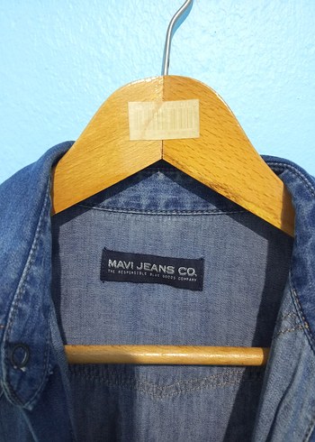 m Beden mavi Renk Mavi Kadın Denim Ceket, Düğmeli, Uzun Kollu