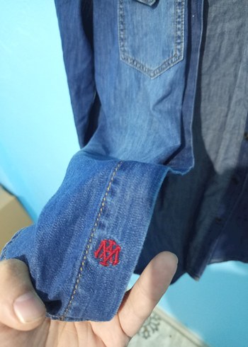 m Beden Mavi Kadın Denim Ceket, Düğmeli, Uzun Kollu