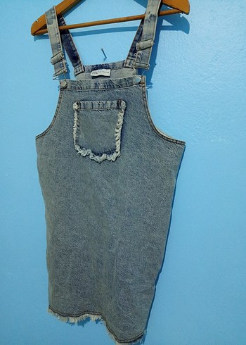 Kadın Gri Kot Midi Salopet - Görsel 2