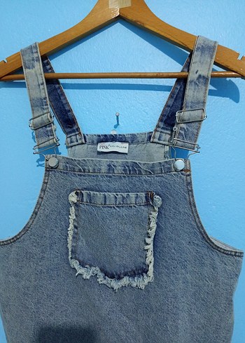 Kadın Gri Kot Midi Salopet - Görsel 9