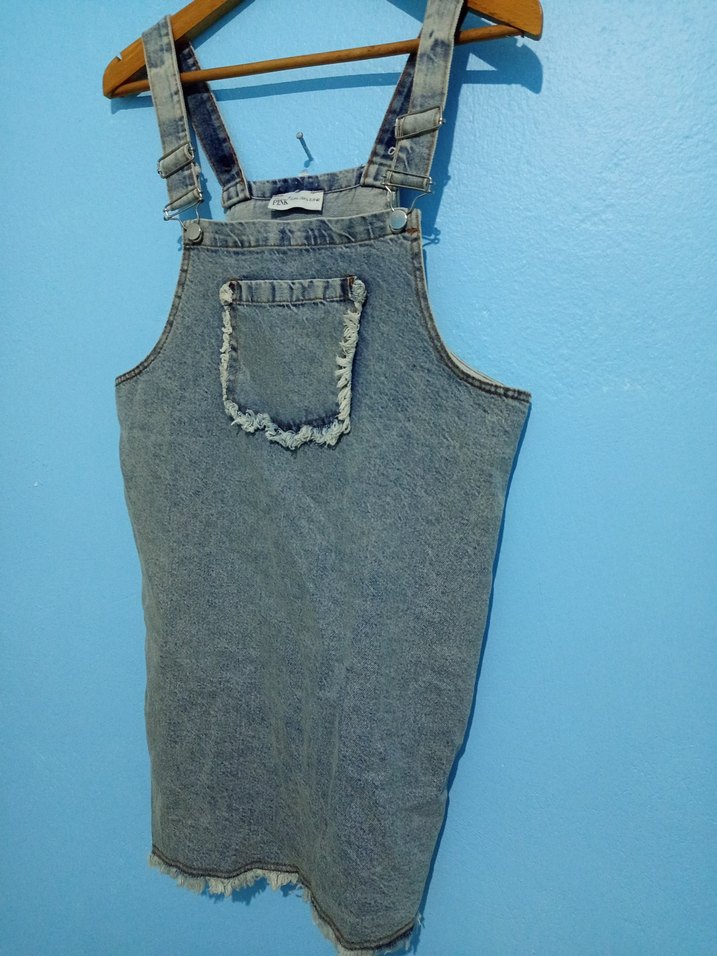 Kadın Gri Kot Midi Salopet - Görsel 2