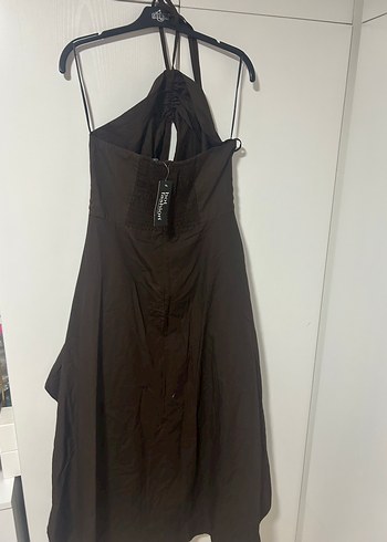 Zara Kahverengi Drapeli Uzun Keten Elbise
