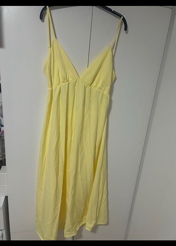 Zara Sarı V Yaka Uzun Askılı Elbise
