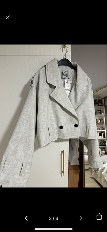 l Beden gri Renk Gri Crop Blazer