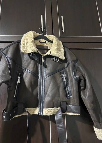Zara zara biker ceket Kahverengi Tokalı Deri Biker Ceket