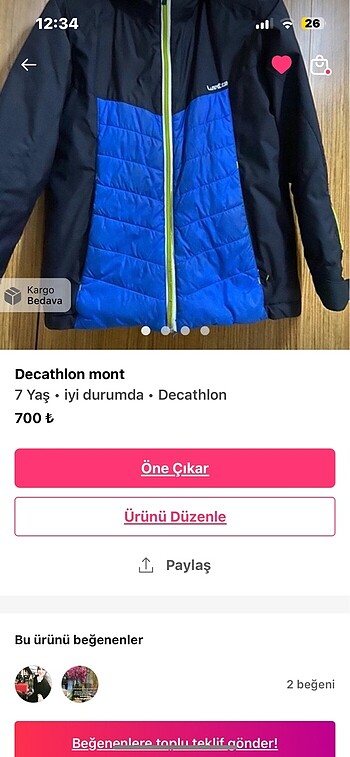 7 Yaş Beden mavi Renk Decathlon mont