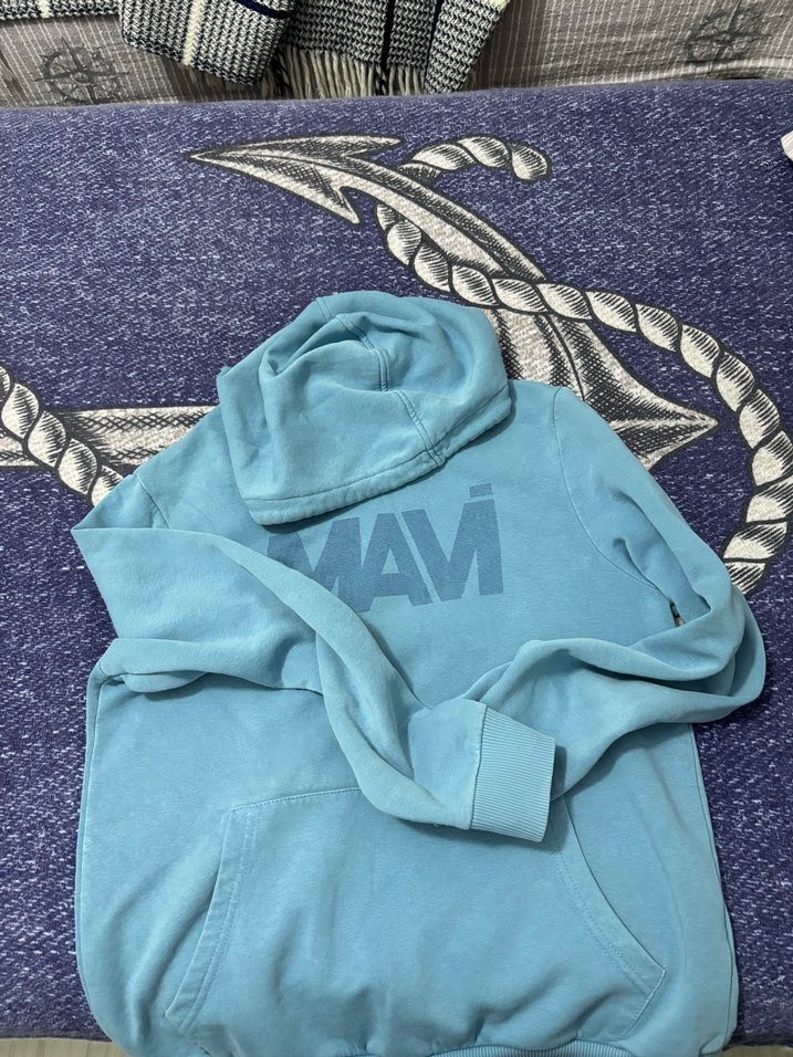 Mavi Kapüşonlu erkek Sweatshirt - Görsel 2