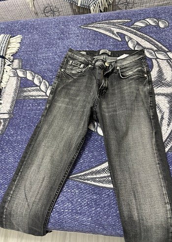 Gri Bağlama Desenli Erkek Denim Pantolon - Görsel 2