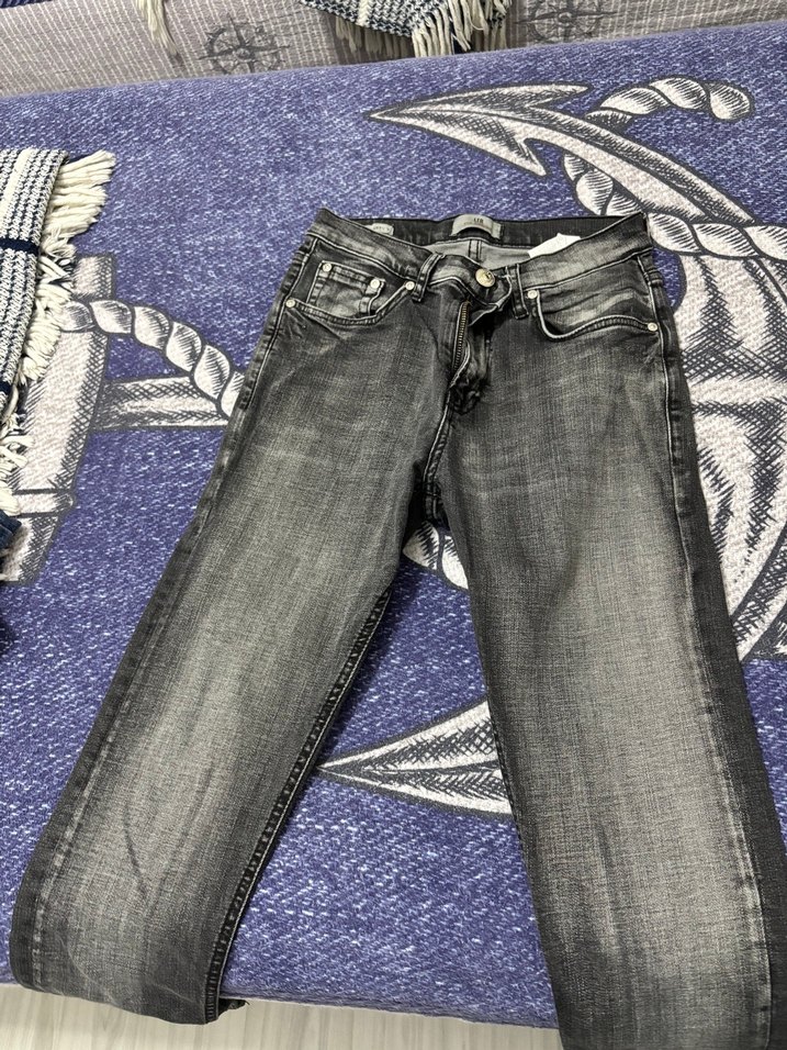 Gri Bağlama Desenli Erkek Denim Pantolon - Görsel 2