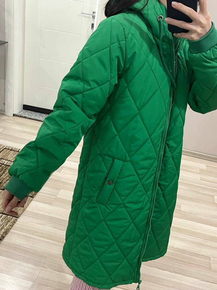 Düğmeli Yeşil Kadın Midi Kaban - Görsel 2