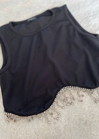 Siyah Payetli Mini Kolsuz Yelek - Görsel 3