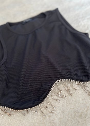 Siyah Payetli Mini Kolsuz Yelek - Görsel 2