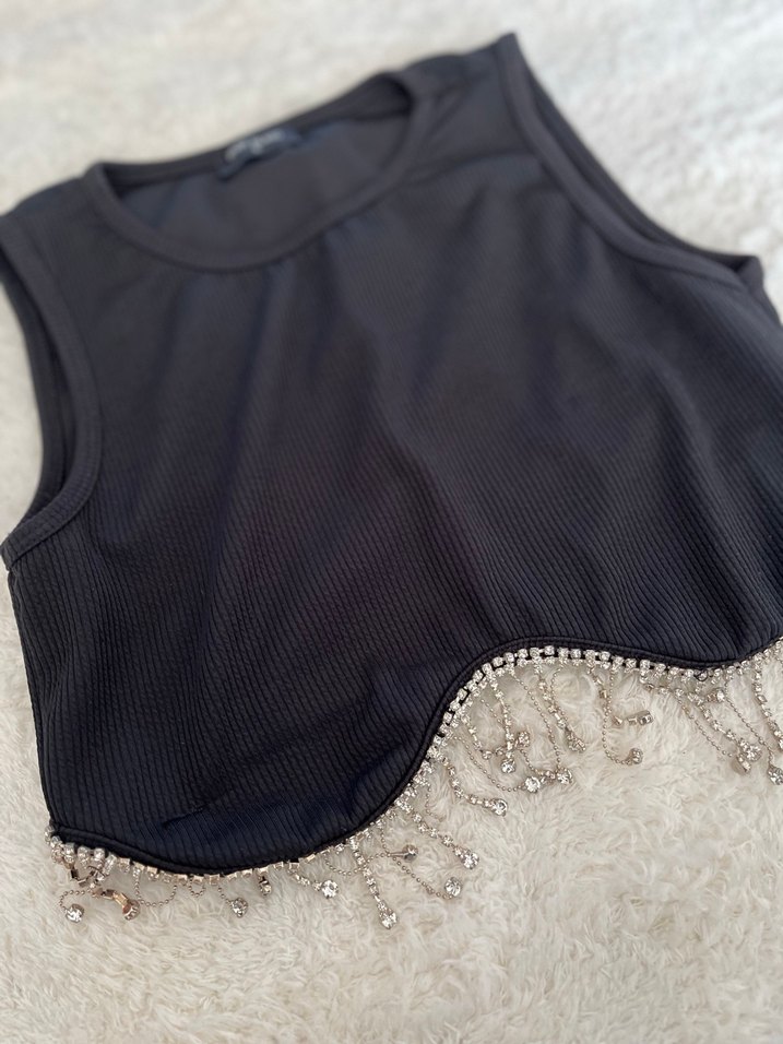 Siyah Payetli Mini Kolsuz Yelek - Görsel 3