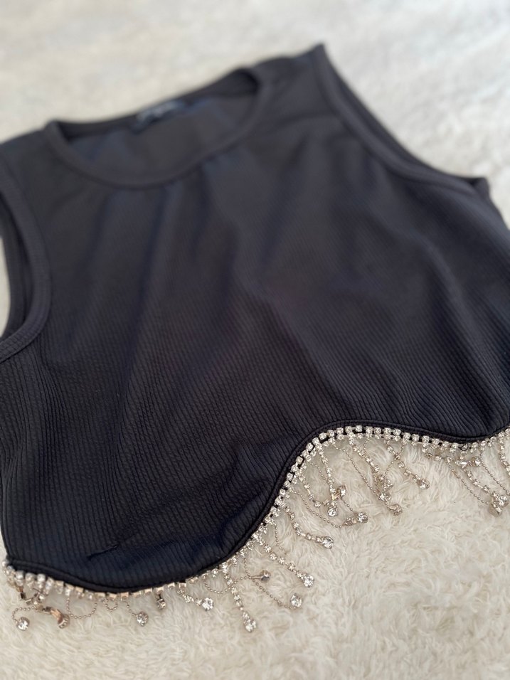 Siyah Payetli Mini Kolsuz Yelek - Görsel 2