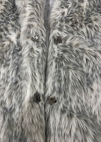 Gri kadın midi boy suni kürk kaban - Görsel 4