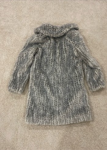 Gri kadın midi boy suni kürk kaban - Görsel 5
