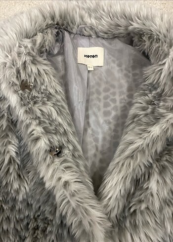 Gri kadın midi boy suni kürk kaban - Görsel 3