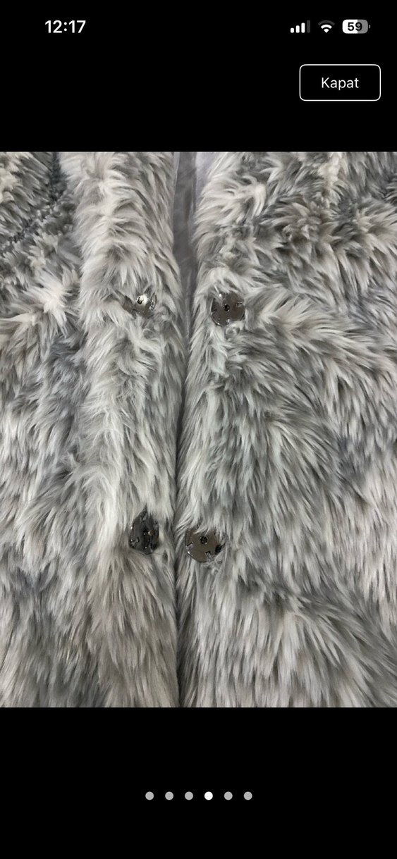 Gri kadın midi boy suni kürk kaban - Görsel 4