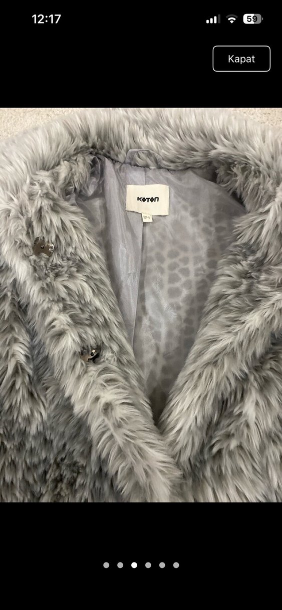 Gri kadın midi boy suni kürk kaban - Görsel 3