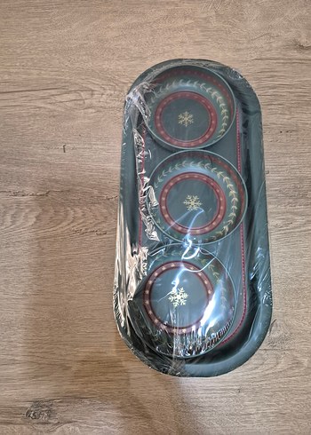 Temali Metal Oval Tepsi-Üçlü Kase Seti, adet fiyatı - Görsel 2