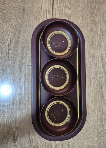 Temali Metal Oval Tepsi-Üçlü Kase Seti, adet fiyatı - Görsel 3