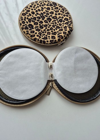 2 adet CD/DVD Çantası, Kılıfı Leopar Desenli, Fermuarlı,Yuvarlak - Görsel 2