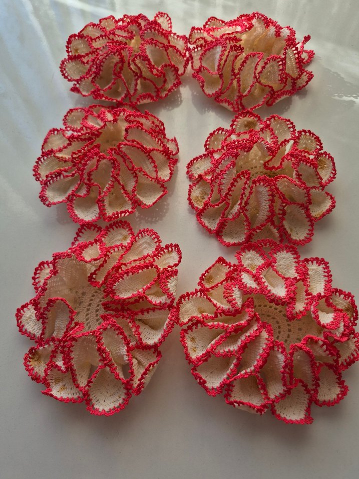 Bardak altliği, Kırmızı Kenarlı Dantel Çiçek, Sunum, Dekorasyon - Görsel 2